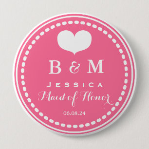 Pink Monogram - Maid of Honor - Wedding Button