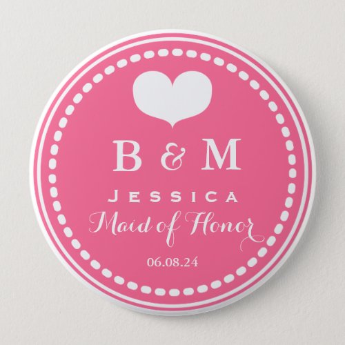 Pink Monogram _ Maid of Honor _ Wedding Button