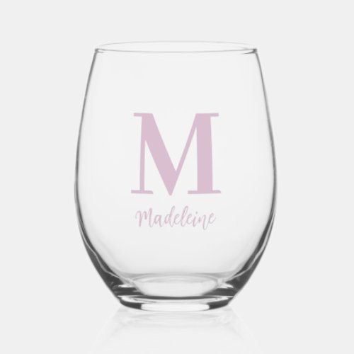 Pink Monogram Minimalist Elegant Chic Personalized Stemless Wine Glass