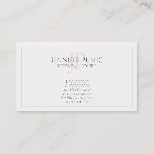 Pink Monogram Minimalist Elegant Plain Trendy Business Card