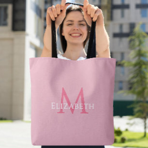 Pink Monogram Modern Name Initial Tote Bag