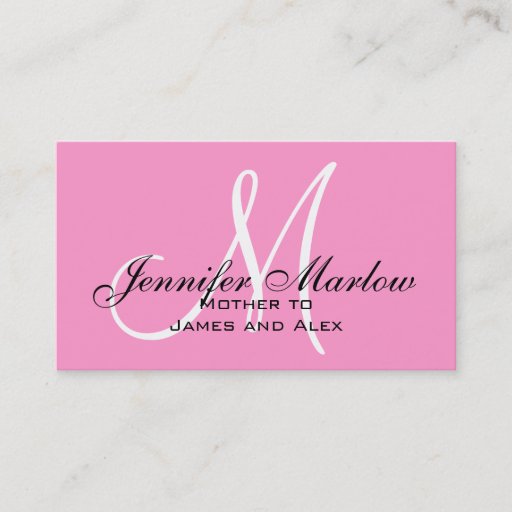 Customizable Pink Monogram Mommy Calling Card Business Card Templates