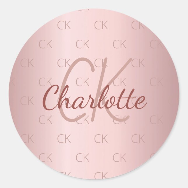 Pink monogram name dusty rose classic round sticker (Front)