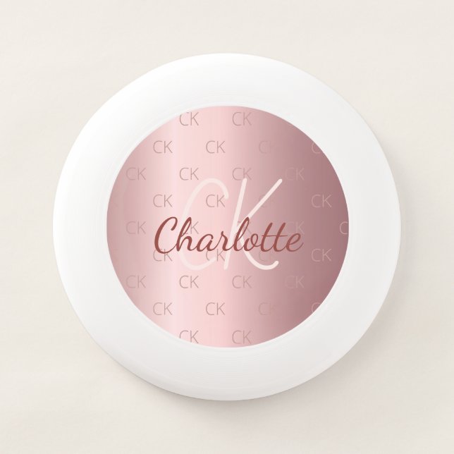 Pink monogram name dusty rose Wham-O frisbee (Front)