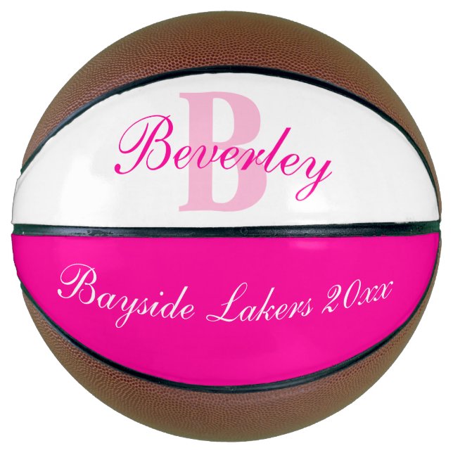 Pink monogram name, initial and team basketball (Front)