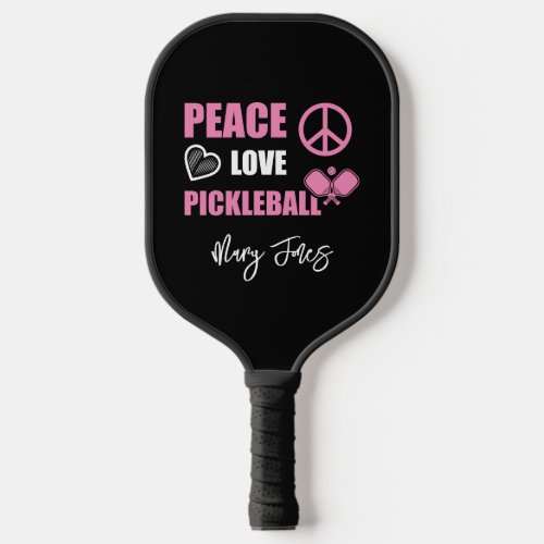 Pink Monogram Name Modern Peace Love Pickleball Paddle