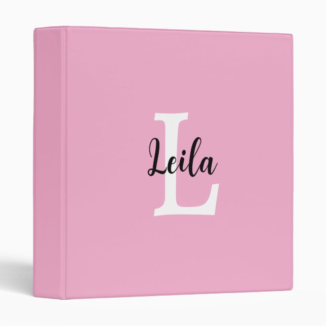Pink Monogram Name Script Personalized Design 3 Ring Binder (Front/Spine)