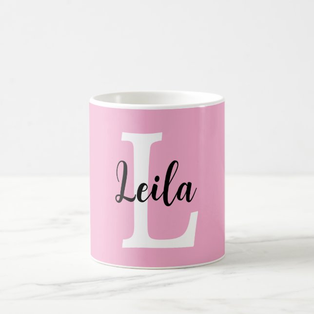 Pink Monogram Name Script Personalized Design Coffee Mug (Center)