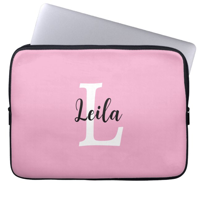 Pink Monogram Name Script Personalized Design Laptop Sleeve (Front)