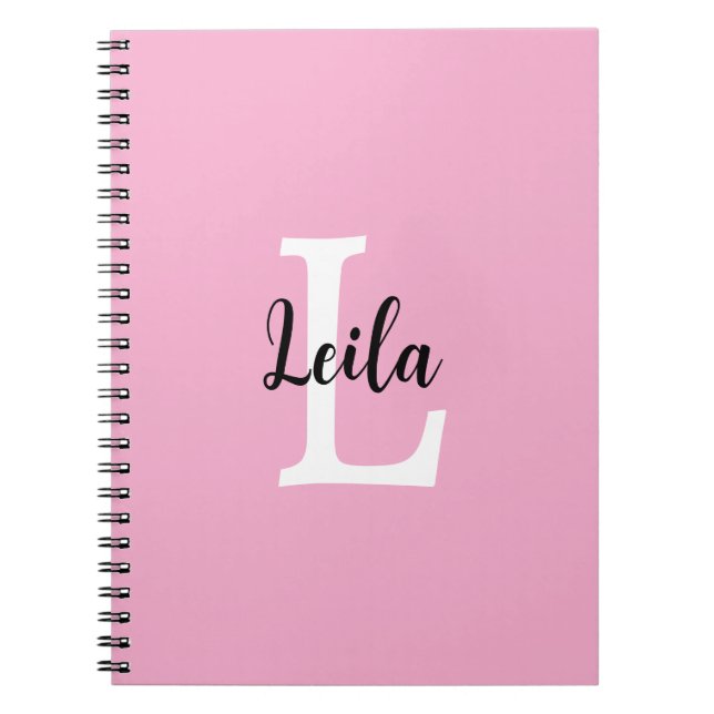 Pink Monogram Name Script Personalized Design Notebook (Front)