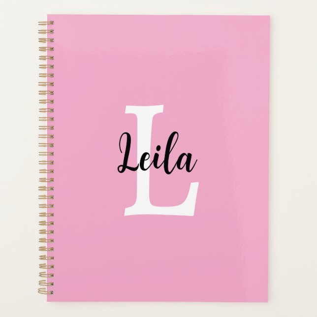 Pink Monogram Name Script Personalized Design Planner (Front)