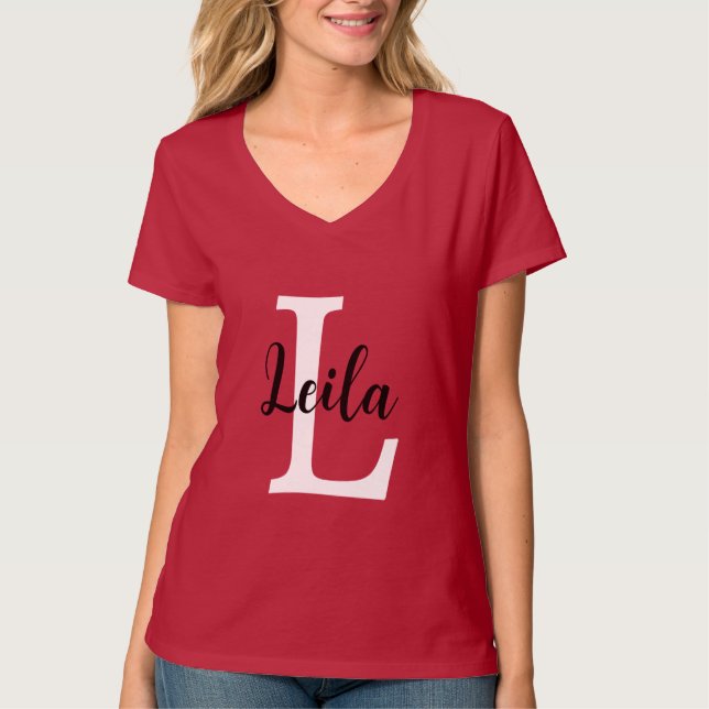 Pink Monogram Name Script Personalized Design T-Shirt (Front)