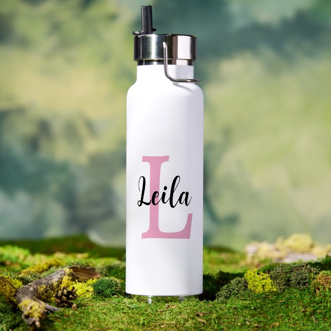 Pink Monogram Name Script Personalized Design Water Bottle (Outdoor (Rotated))