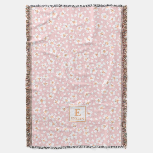 Pink Monogram Name Throw Blanket (Front Vertical)