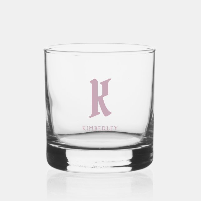Pink Monogram, old style letter typography Whiskey Glass (Front)