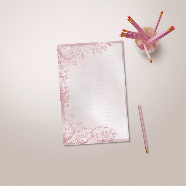 Pink Monogram Ornamental Lined Stationery (Creator Uploaded)
