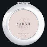 Pink Monogram Personalized Bridesmaid Gift Compact Mirror<br><div class="desc">This cute personalized bridesmaid gift mirror features personalized bridesmaid's name,  calligraphy monogram in light pink color,  bride and groom's names (or any custom text),  and the wedding date. You can change the background and fonts colors easily if you like.</div>