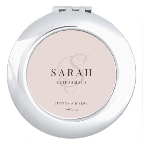 Pink Monogram Personalized Bridesmaid Gift Compact Mirror