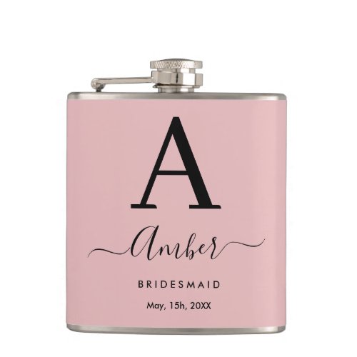 Pink Monogram Personalized Bridesmaid Hip Flask