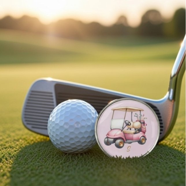 Pink Monogram Personalized Name Custom Gift Golf Ball Marker (Creator Uploaded)
