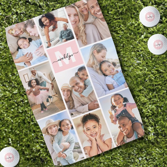 Pink Monogram Personalized Photo Golf Towel (Photo Pink Monogram Golf Towel )