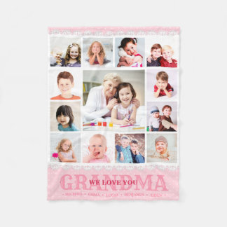 Pink Monogram Photo Collage Fleece Blanket