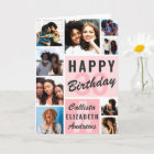 Pink Monogram Photo Collage Happy Birthday Card