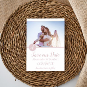 Pink Monogram Photo Save The Date Announcement