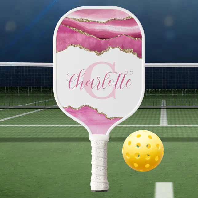 Pink Monogram Pickleball Paddle | Zazzle