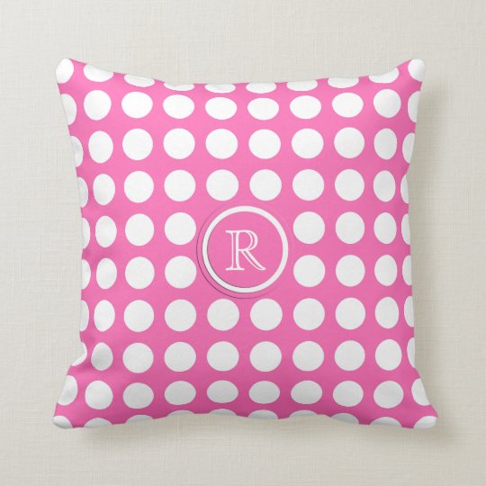 Pink Monogram Polka Dot Throw Pillow