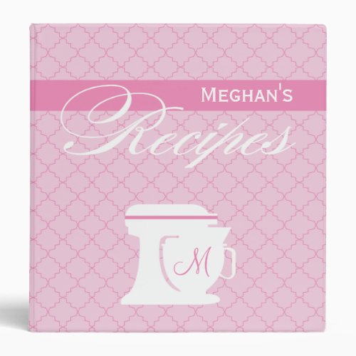 Pink Monogram Recipe Book Binder