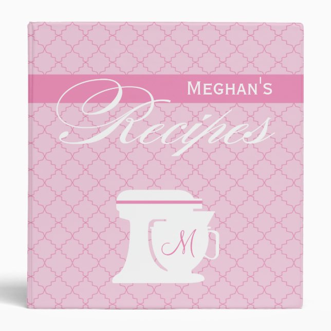 Pink Monogram Recipe Book Binder (Front)