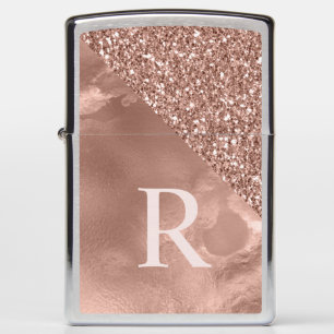 Pink Monogram  Rose Gold and Glitter Zippo Lighter