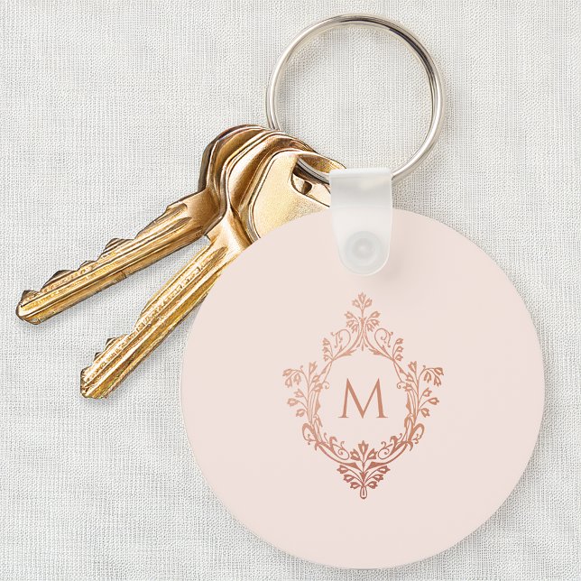 Pink Monogram Rose Gold Crest Elegant Vintage  Keychain (Creator Uploaded)