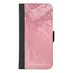 Pink Monogram Rose Gold Glitter and Sparkle iPhone 8/7 Plus Wallet Case