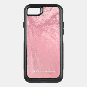 Pink Monogram Rose Gold Glitter and Sparkle OtterBox Commuter iPhone SE/8/7 Case