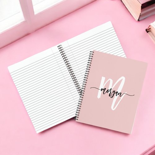 Pink Monogram Script Girls Back to School Notebook