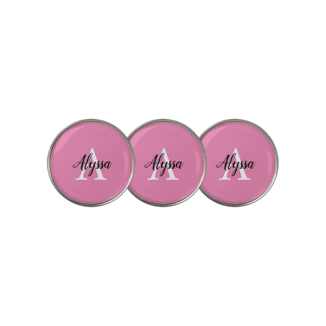 Pink Monogram Script Golf Ball Marker (3 Up)