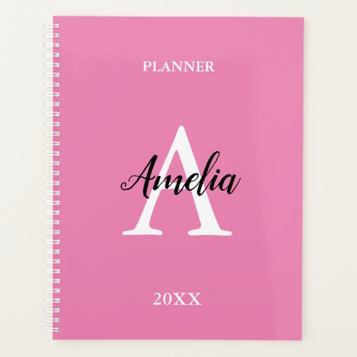 Pink Monogram Script Inspirational Planner