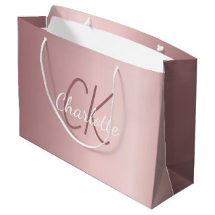Pink monogram script modern elegant large gift bag