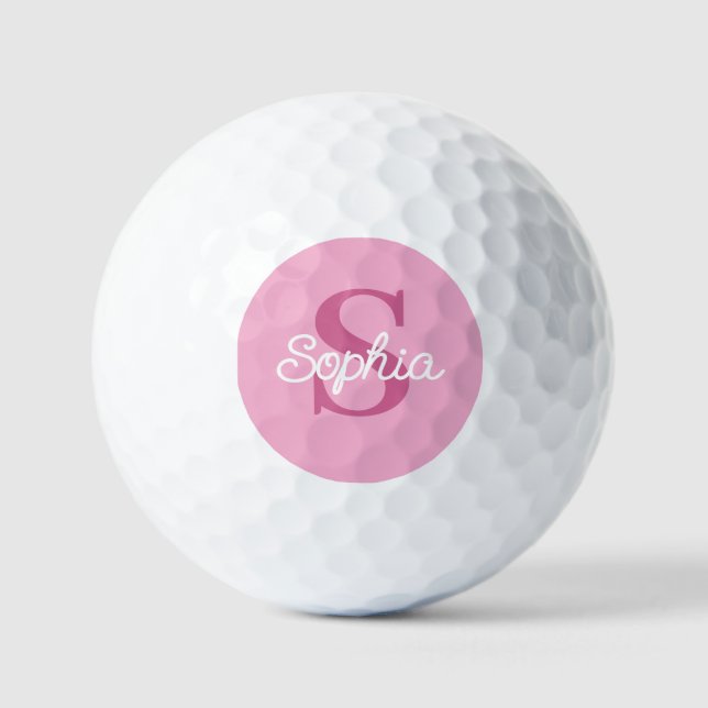 Pink Monogram Script Name Ladies Golf Balls (Front)