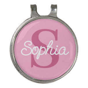 Pink Monogram Script Name Ladies Golf Hat Clip