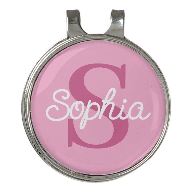 Pink Monogram Script Name Ladies Golf Hat Clip (Front)