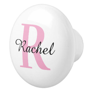Pink Monogram Script Personalized Name Drawer Knob