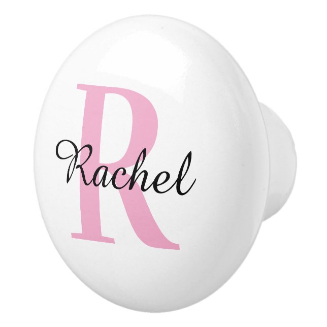 Pink Monogram Script Personalized Name Drawer Knob (Right)