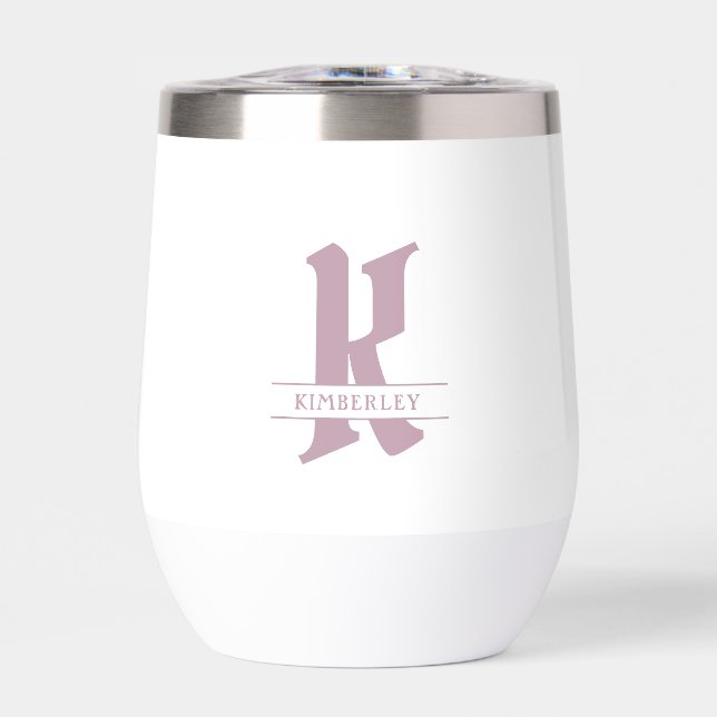 Pink Monogram, split letter typography Thermal Wine Tumbler (Front)