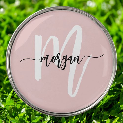 Pink Monogram Stylish Modern  Golf Ball Marker