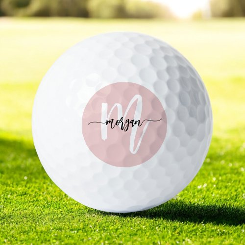 Pink Monogram Stylish Modern  Golf Balls