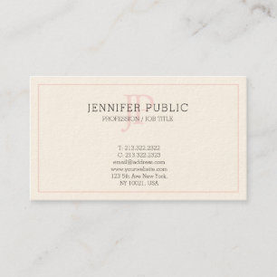 Pink Monogram Stylish Sleek Plain Trendy Cream Business Card