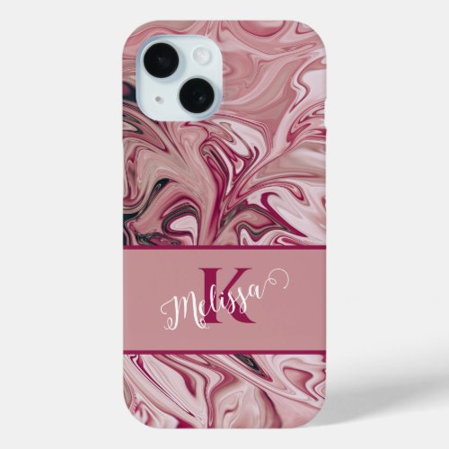 Pink Monogram Sweet Rose Marble Phone 15 Case